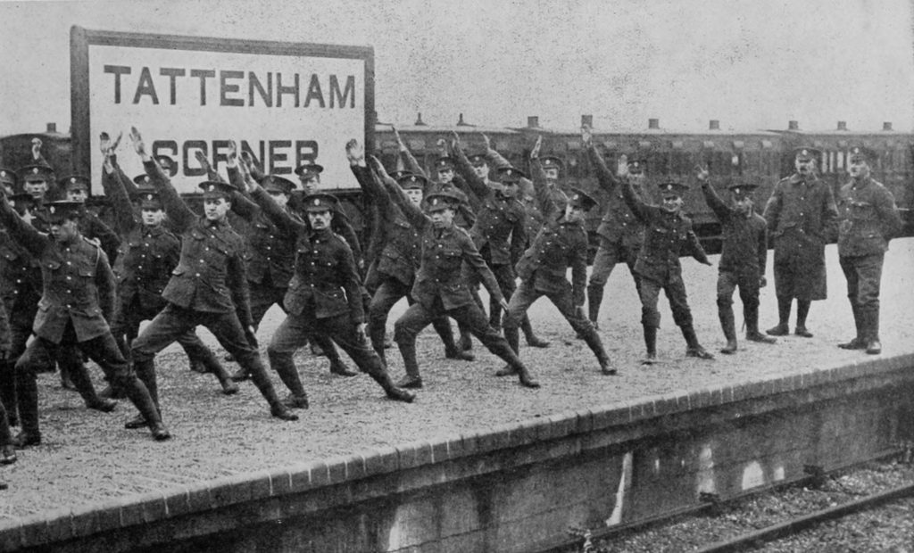 1st Battalion London Regiment At Swedish Drill On Tattenham Corner Station Platform