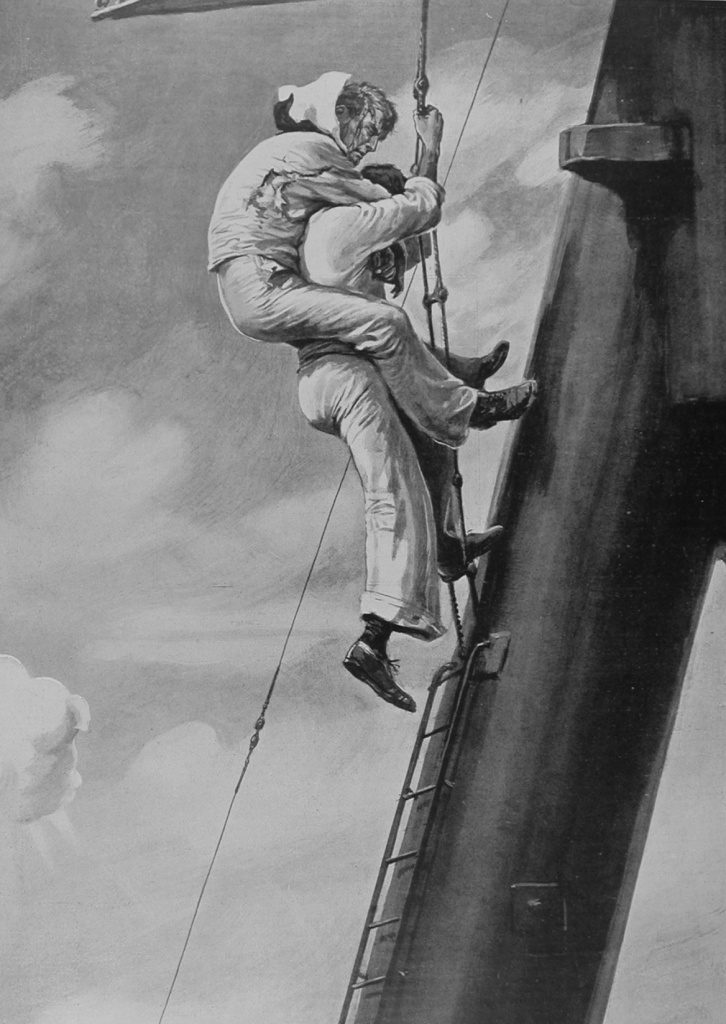 A Brave Able Seaman Carrying A Comrade Down To Safety On HMS Inflexible