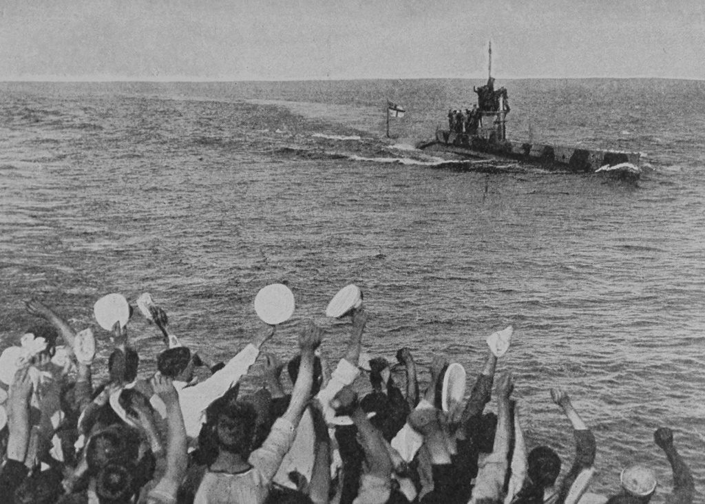 Crew Of The British Warship Cheering The Submarine E11