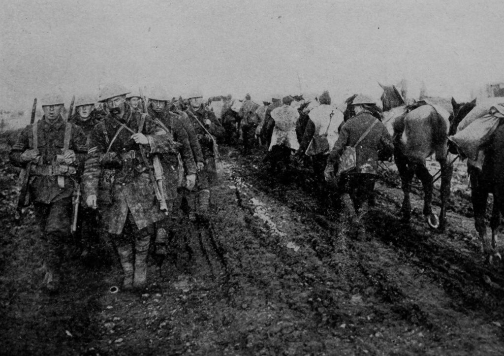 Canadian Troops Passing An Ammunition Train On Its Way To The Firing Line
