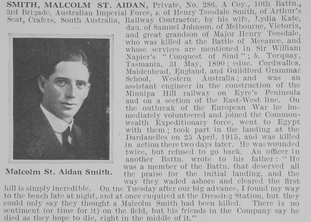 Smith M S A Pte 286 10th Australian Imperial Force